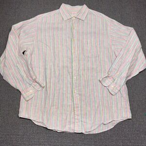 Brooks Brothers Mens XL Irish Linen Shirt Traditional Fit Pastel Stripe Multi